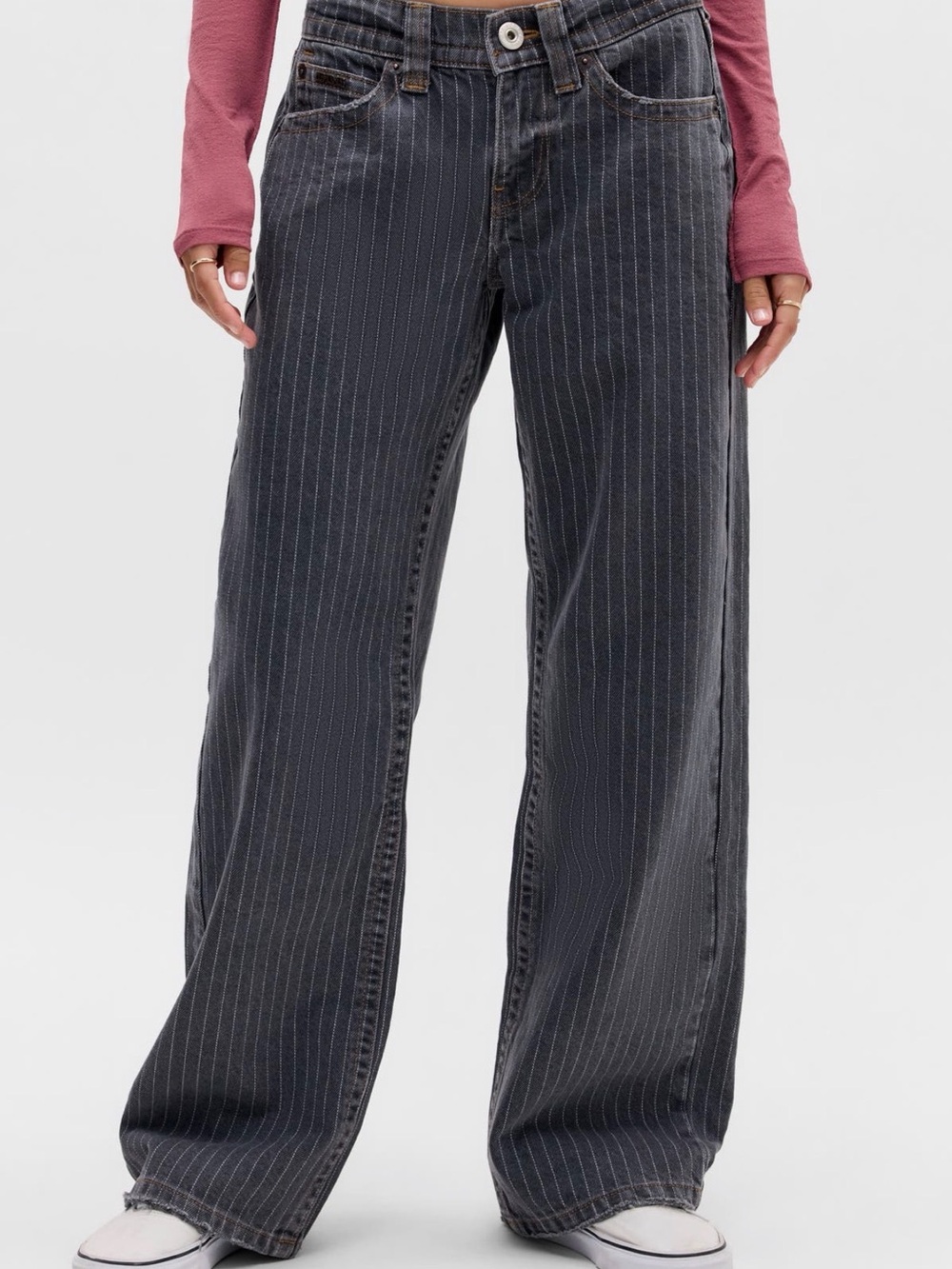 BDG Charcoal Pinstripe Wide Leg Jeans with Subtle Stripe